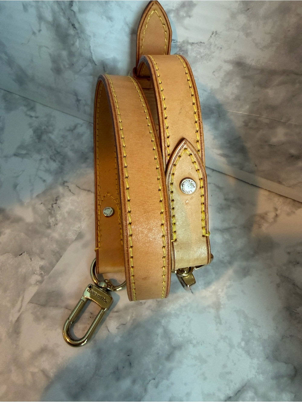 Convertible Leather Bag Strap in Natural Tan with Gold Hardware